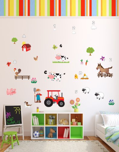 Fun ‘Old MacDonald Had A Farm’ Animals Nursery Rhyme Wall Stickers / Wall Decals Which Come To Life In Childrens Bedrooms, Kids Playrooms And Baby Nursery (Large)