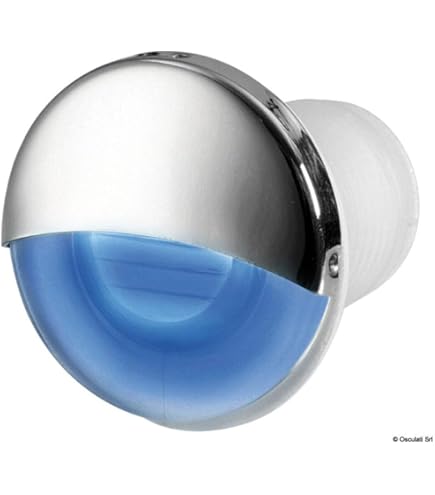 Luce Cortesia OSCULATI Apus-R Blu - In Ottone Cromato, Lente In Policarbonato, Fissaggio A Pressione