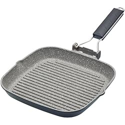 Kitchencraft Masterclass Anti-adhésif Induction Poêle Grill avec poignée Pliable, 20 cm (20,3 cm) - Noir, Aluminium, Noir, 20 cm