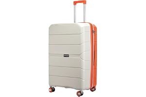 Provogue Cascade Hard-Sided PP 65 Cm Trolley Bags for Travel Medium Size | Expandable Luggage Suitcase with 8 Wheels | Combination Lock | 5 Year Warranty (Timberwolf Grey/Burnt Orange)