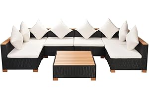 vidaXL Gartensofa 7-TLG. Poly Rattan Schwarz Sitzgruppe Lounge Gartenset Sofa