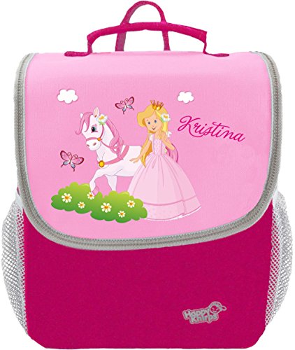 Mein Zwergenland Set 4 Kindergartenrucksack mit Brotdose und Turnbeutel aus Baumwolle Happy Knirps Next mit Name Prinzessin, 3-teilig, Pink