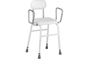 Elite Care Multi use Perching Stool - adjustable height with removeable armrests and padded seat and back household disabled elderley perch stool
