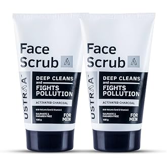 Ustraa Face Scrub for Men - 2 x 100g - with Activated c...