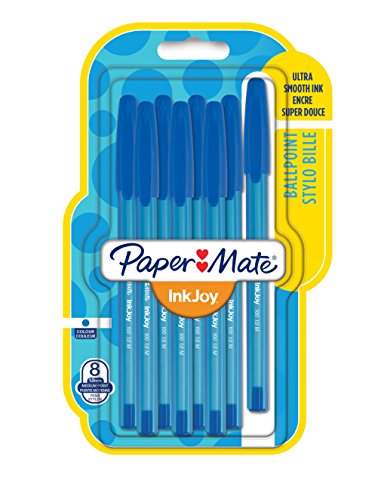Paper Mate InkJoy 100 CAP, bolígrafo con capuchón, punta media de 1 mm, azul, paquete de 8 (1956744)