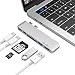 Produktbild QacQoc USB C HUB Thunderbolt 3 Aluminium Adapter mit 2 Type C Stecker, 2 USB 3.0 Ports, SD/Micro SD Kartenleser für MacBook Pro 2016/2017/2018 MacBook Air 2018 (Silber)