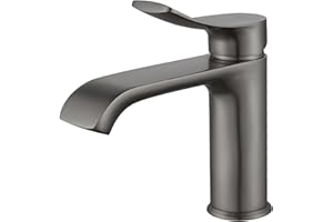 BELZ Robinet Salle Bain, Mitigeur Lavabo Chaud et Froid, Robinet Vasque avec Bec Courbé, Robinets de Lavabo pour Salle de Bain Gunmetal