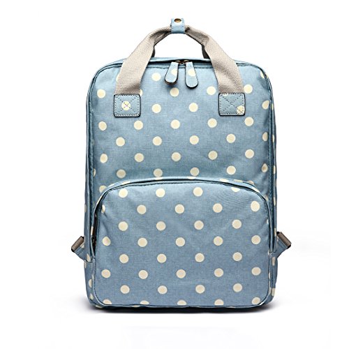 Kono Rucksack Schulrucksack Wachstuch mit Polka Dots-Drucken Unisex Laptop Tasche für Camping Outdoor Sport (1807-D/Blau)
