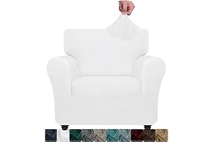 ‎XINEAGE XINEAGE Dicke Samt Stuhlbezüge für Sessel Stretch rutschfeste Sofabezug 1-Sitzer Hunde Katze Haustier Wohnzimmer 1-teiliger Couch Protector Stuhl Schonbezug (1 Sitzer, Weiß)