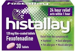 Histallay Hayfever & Allergy Relief Tablets, 30 Tablets, 120mg Fexofenadine, Antihistamine 24hr Relief, Acts Within 1hr, Relieves Hayfever, Pet, Dust and Mould Allergies