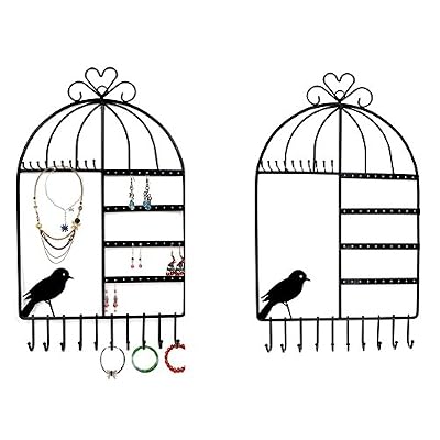 Itian Cintre de Bijoux - Support mural Présentoirs en form de cage à oiseaux bejewel Boucles d'oreille Supporter Collier Présentoir (Noir)
