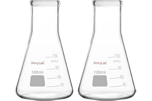 stonylab Erlenmeyer Flasks, 2 Pack 100 ml Narrow Mouth Heavy Wall Borosilicate Glass Erlenmeyer Flask Laboratory Glassware