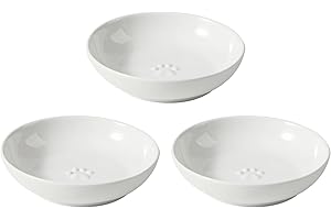 Havniva 5.7'' Ceramic Wide Whisker Friendly Cat Dishes, Set of 3 Ceramic Cat Bowls, Indoor Kitten Feeding Food& Water Dish to Prevent Whisker Fatigue(3 Pcs,White)