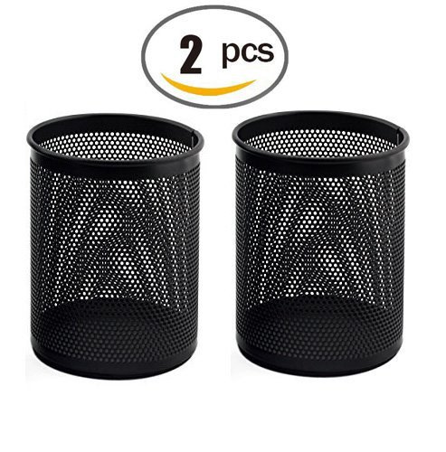 DaoRier 2pcs Negro Malla de alambre de metal l  piz Copa Pot Pen Holder desktidy 10 cmx8 cm