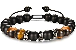 ZukQvrivelig Tiger Eye Bracelet For Men Women 8MM Black Onyx Bracelet,Money Wealth Success Bracelet Healing Calming Anxiety Stress Relief Christmas Gifts to Bring Luck and Happiness(Adjustable)