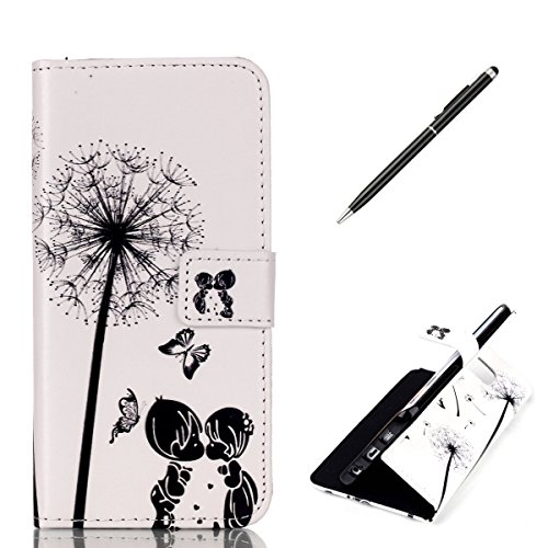 Preisvergleich Produktbild CaseHome Samsung Galaxy S6 Edge Hülle,Schutzhülle Tasche Leder Mit Kartenfach Magnetverschluss Standfunktion Slim-Schutzhülle Folio Schalen Fall Mit Karten- / Geldscheinfach Für Samsung Galaxy S6 Edge-Löwenzahn , Liebe, Schmetterling