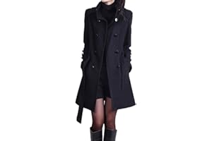 LOOTENKUN Manteau Femme Hiver Long Elegant En Laine Grandes Tailles Chic Slim Chaud Revers À Double Boutonnage Veste Avec Ceinture Pas Cher A La Mode Coat Outwear