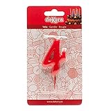Vela de numero para pastel Dekora-345175 Vela de Cumpleaños Numero 4, Color rojo, Tradicionales (345175
