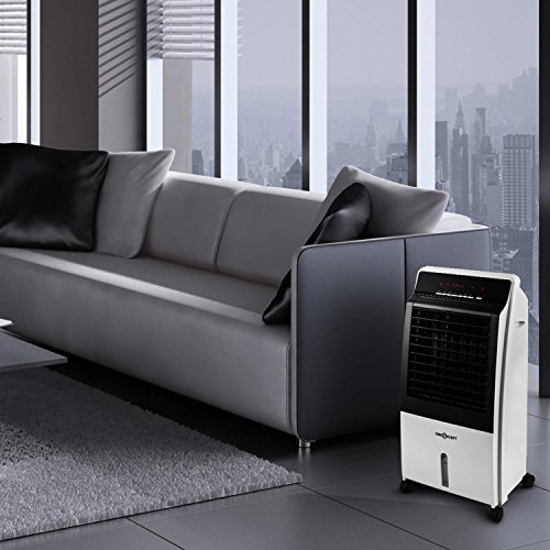 oneConcept • CTR-1 2G • Luftkühler mit Wasserkühlung • Lufterfrischer • Ventilator • Ionisator • 3 Leistungsstufen • 400 m³/h Luftdurchsatz • Fernbedienung • Timer • stromsparend • 65 Watt • 8 Liter Wassertank • inkl. Eispacks • Bodenrollen • weiß - 3
