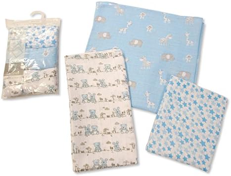 Printed Soft Baby Muslin Squares Pack of 3 (Blue)