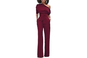 Minetom Femmes Chic Manches Courtes Une Épaule Combinaisons Solides Large Jambe Longue Pantalon Barboteuse Avec Ceinture