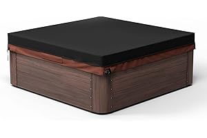 Pacok Square Hot Tub Cover, Waterproof 600D Oxford Fabric SPA Hot Tub Covers with Drawstring, Outdoor SPA Bath Pool Dust Cover with Air Vent, Black+Brown(230x230x25CM)