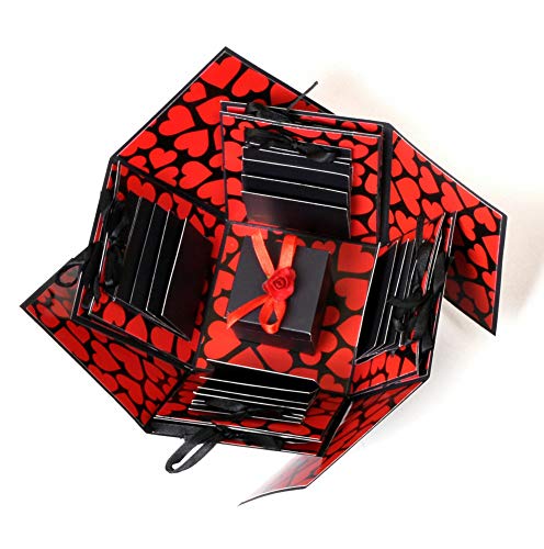 Crafted with paasion Paper Explosion Box for Birthday Anniversary DIY Photo Album (Red and Black)