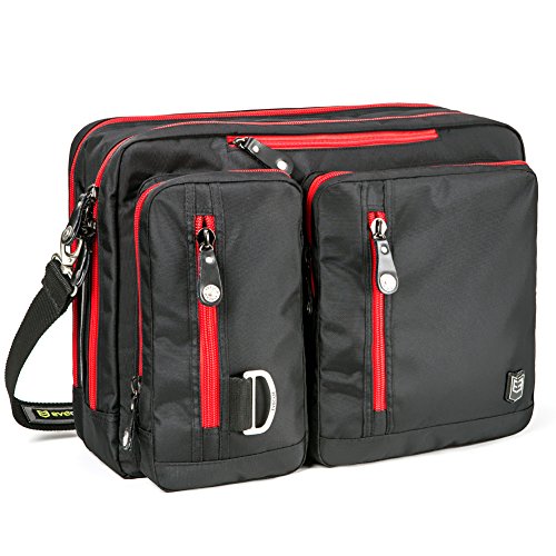 Laptop Rucksack, Evecase 17.3 Zoll Universal 3-Way Rucksack / Umhängetasche mit Laptopfach, Akteneinteilung, Zubehörfächer, Verdeckbare Gurte, Gepäckschloss – Schwarz / Rot - 2