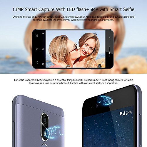 CUBOT R9 Smartphone Android 7.0 Unlocked 3G Telefono Cellulare,5.0 Pollici HD IPS Display,MT6580,Quad-Core 1.3GHz,2GB RAM+16GB ROM, Fotocamera Principale Doppia 13M/5MP,Dual SIM WiFi GPS Bluetooth Fingerprint Scanner Cellulare Smartphone in Offerta (blu)