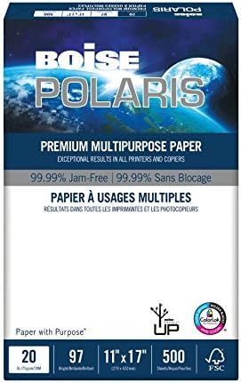 Boise Polaris Premium Multipurpose Copy Paper | 11" x 17" Ledger | 97 Bright White, 20 lb. | 5 Ream Carton (2,500 Sheets)