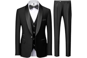 KUDMOL Costume Homme 3 pièces Mariage Slim Fit Smoking d'affaires à Un Bouton Men Suits 3 Piece Couleur Unie pour Fête Confort Blazer Veste et Pantalon Gilet