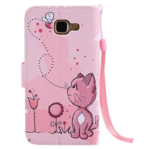 Feeltech Samsung Galaxy A510/A5 2016 Hülle PU-Leder und Brieftasche Bunte Muster Fall mit Magnetverschluss, Hybrid-Kickstand mit Stand-Funktion, schlagen Sie schützende weiche TPU Stoßstangenabdeckung und Kreditkartenhalter für Samsung Galaxy A510/A5 2016 Handgelenk Bügel-Buch-Art-Geldbeutel-Tasche mit 2 In 1 Berühren Sie Stift – Rosa Katze - 3