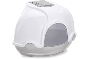 PETGARD Katzentoilette Katzenklo Winkeltoilette Ecktoilette mit Haube Weiss-grau