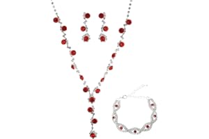 FDEETY Jewelry Set Rhinestone Jewelry Set Include Necklace Earrings Bracelet Brides Bridesmaid Prom Costume Jewelry Set for Women and Girls