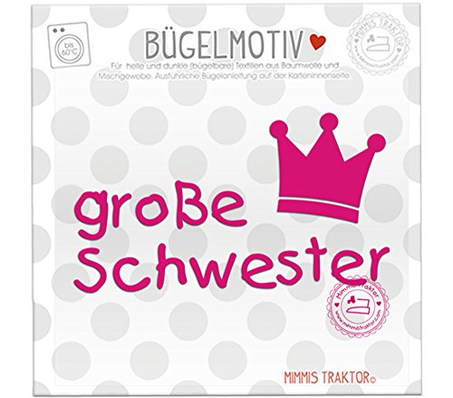 Mimmis Traktor® Bügelbild große Schwester + Krone PINK