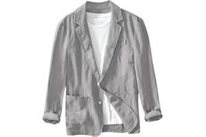 ITHPBVHP Chaqueta Informal Tipo Blazer para Hombre, De Lino Y Algodón, Transpirable, De Corte Regular, Deportiva, con Cuello Vuelto, Ligera, con Dos Botones, para Verano