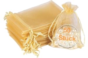 ORMROMRA Lot de 50 sachets en organza dorés - 10 x 15 cm - Sacs à bijoux en organza - Pour mariage ou fête (doré)