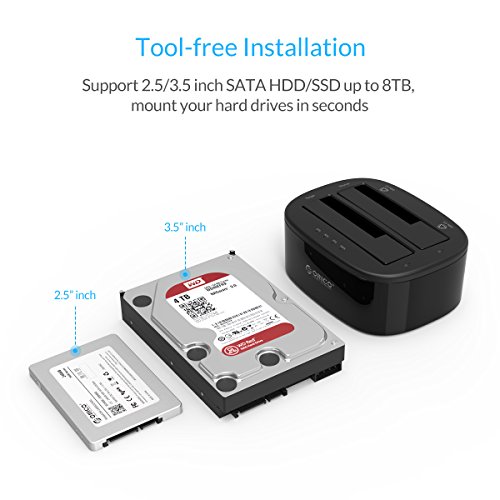 ORICO USB 3.0 auf SATA Dual-Bay Festplatte Docking Station für 2,5 / 3,5 Zoll HDD / SSD mit Offline-Klon-Funktion [UASP-Protokoll und 2 x 8TB unterstützt] - 2