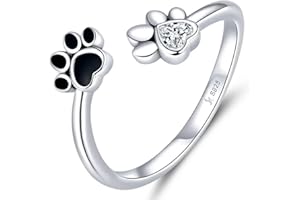 Qings Anello di Apertura Dell'Impronta Dell'Animale Domestico Anello in Argento Sterling 925 Con Zircone Regolabile per Mamma e Moglie