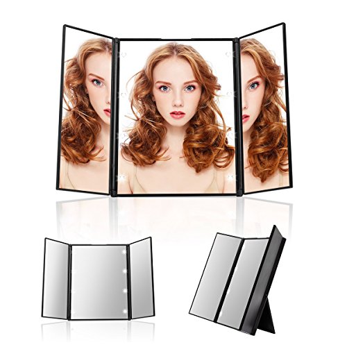 PKDREAMER Kosmetikspiegel Faltbarer, beleuchteter Schminkspiegel mit 8-LEDs ( für Make up und Rasur, Standspiegel mit Batterie, für die Reise oder das Bad) - 2