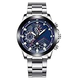YZPNSSB Luxus herrenuhr quarzuhr Hohle leuchtende Edelstahl herrenuhr wasserdicht Mode Sport Casual multifunktions Uhr (Farbe : Blau)