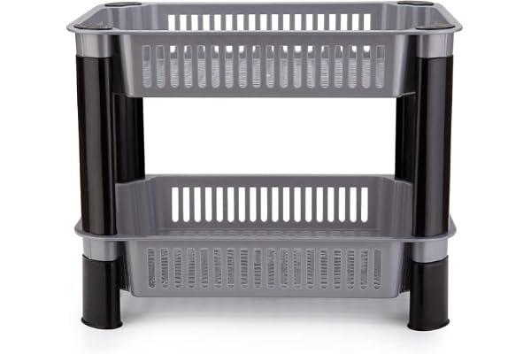 Entisia 2 Layer Storage Rack Stand - Multi Purpose Vegetable Storage Rack,Plastic Space Saving Basket Organizer for Household,Office,Bedroom,Kitchen,Living Room,Fruits Stand,20X15X5 Cm