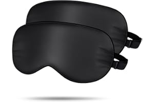 Joyhabit 2 Stück Seiden Schlafmaske für Frauen und Herren, Verstellbare Augenmaske in Großem Design für Ruhigen Einschlafen, Schwarz