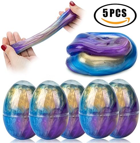 ENYIIZE Easter Egg Slime Soft Colorful Fluffy Slime Egg Non Toxic &amp; No Borax Scented Stress Relief Toys Sludge Toy Magic DIY Clay Mud Slime Toys for Kids/Children/Adult, 5 Pack