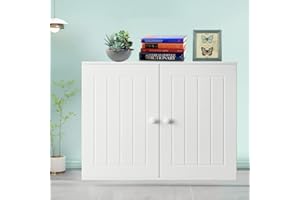 AUTOFU Wall Cabinet for Kitchen Bathroom, Storage Cabinet Unit with Double Doors, Wall Mounted Storage Cupboard Shelf, Freestanding/Hanging Storage Unit Wooden White Waterproof