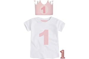 Kembilove Corona de Primer Cumpleaños con Camiseta – Adorable Conjunto de Cumpleaños de 1 Año para Niños y Niñas – Corona Ajustable Ideal para Fiestas de Cumpleaños Lunares Rosa