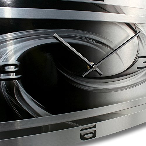 Black & Silver Abstrakt Metallic Wall Art Wandbild Metall Designer Wanduhr Funkuhr modernes Design * Made in Germany* WAG300FL-X * leise kein Ticken - 4