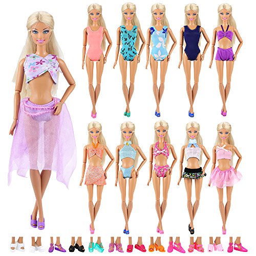 Miunana 5X MiniBikini Bañadores Verano Ropas Playa Traje de Baño + 5 Pares Zapatillas como Regalo para Muñeca Barbie 30 cm Doll - Estilo al Azar