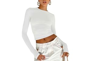 MAHUAOYIXI Maglietta a Manica Lunga Donna Sexy Maglietta a Maniche Lunghe con Fori per i Pollici Ragazza Crop Top in Pizzo Ragazza Top Solido Taglio Slim Aderente Ragazza Shirt Corto Elegante