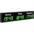 World Time Zones Clock, LED Digital Multiple Time Zones Clock, 3/4/5 Cities World Time Wall Clock, for Hotels/Enterprises/airports,3City-Green